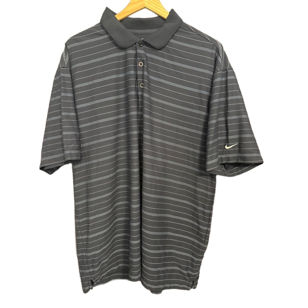 Nike Polo Mens XL Grey Striped Golf Dri-FIT Sporty Athleisure